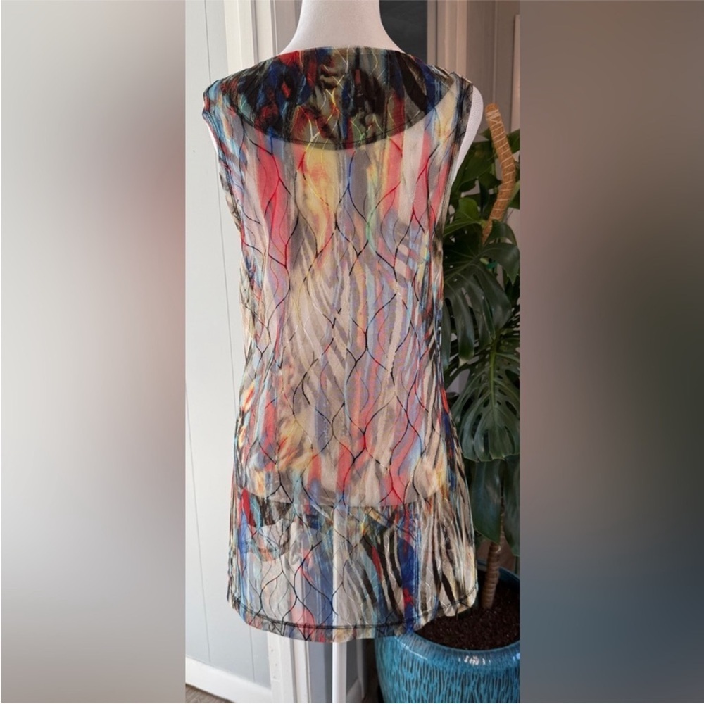 #12) NWOT INC International Concepts Colorful Abstract Sheer Vest Small - Picture 3 of 8